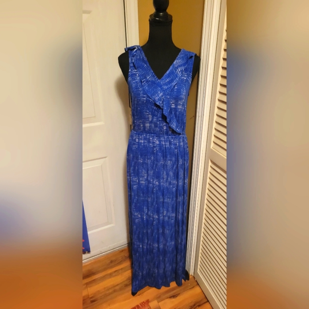 Apt. 9 Blue Sleeveless V-Neck Maxi Sundress, Size Small